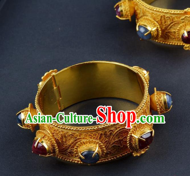 Handmade Chinese Gems Bracelet Ancient Empress Jewelry Traditional Ming Dynasty Court Bangle Accessories
