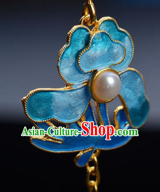 Handmade Chinese Enamel Peony Earrings Ancient Empress Pearl Jewelry Traditional Qing Dynasty Court Ear Accessories