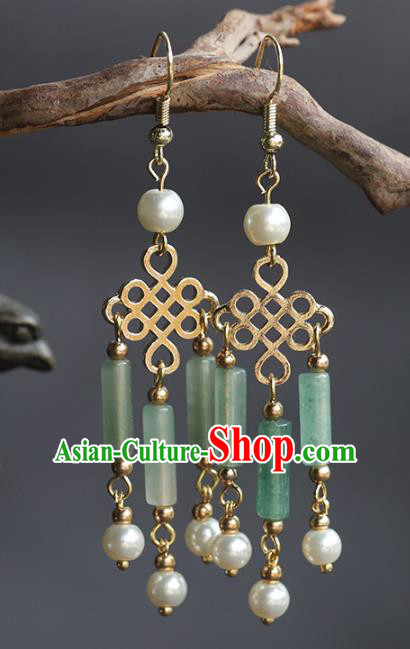 Handmade Chinese Traditional Wedding Ear Accessories Ancient Bride Jade Earrings Jewelry