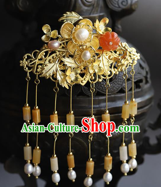 Chinese Traditional Wedding Hanfu Ceregat Tassel Hairpin Hair Accessories Ancient Bride Golden Hair Comb