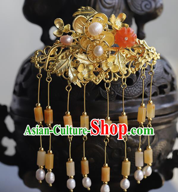 Chinese Traditional Wedding Hanfu Ceregat Tassel Hairpin Hair Accessories Ancient Bride Golden Hair Comb