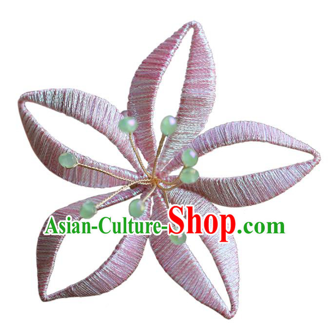 Chinese Traditional Hanfu Pink Silk Flower Hairpin Wedding Hair Accessories Ancient Bride Hair Stick