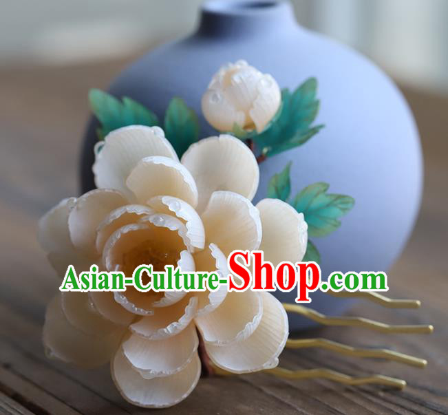 Chinese Hanfu Pink Peony Hairpin Traditional Wedding Hair Accessories Ancient Bride Hair Comb
