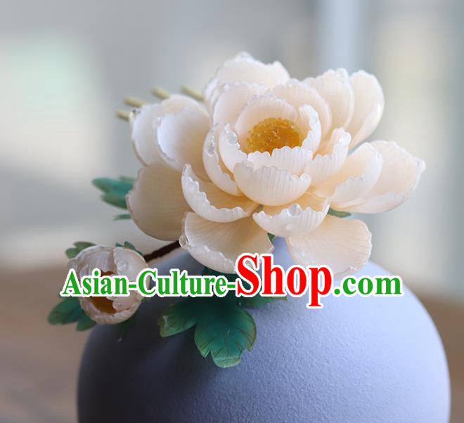 Chinese Hanfu Pink Peony Hairpin Traditional Wedding Hair Accessories Ancient Bride Hair Comb