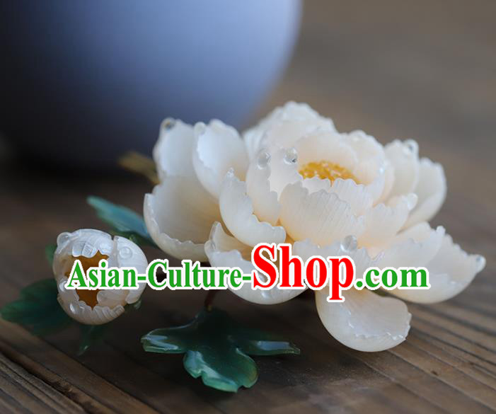 Chinese Hanfu Pink Peony Hairpin Traditional Wedding Hair Accessories Ancient Bride Hair Comb