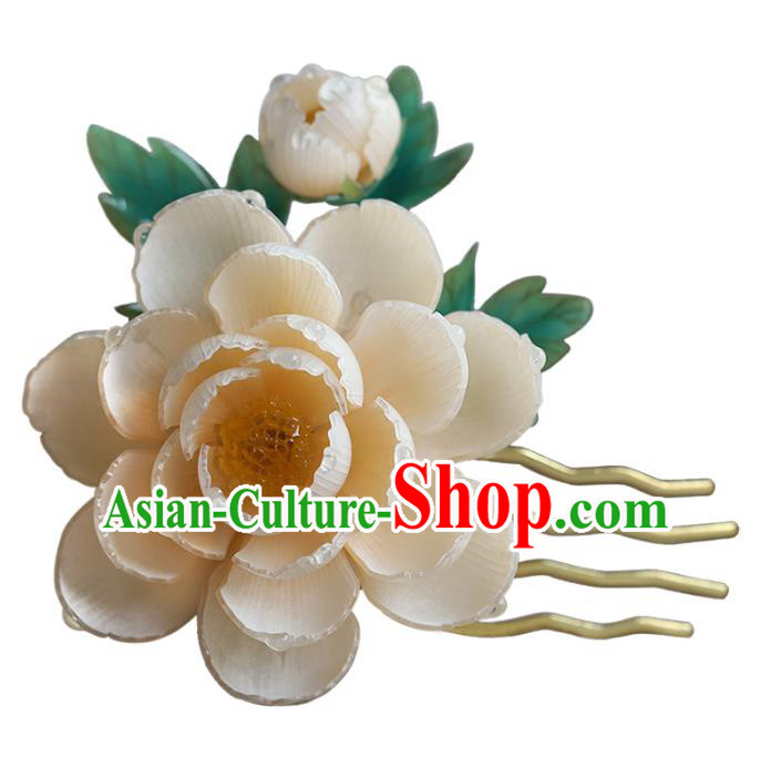 Chinese Hanfu Pink Peony Hairpin Traditional Wedding Hair Accessories Ancient Bride Hair Comb