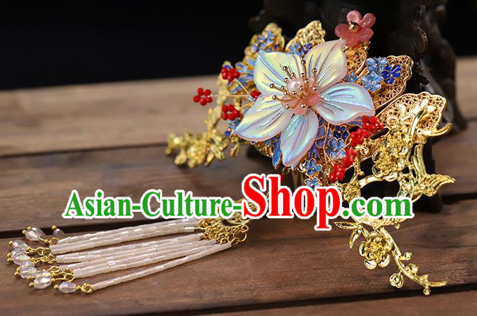 Traditional China Handmade Flowers Hair Crown Ancient Bride Tassel Hairpins Wedding Hair Ornament Full Set