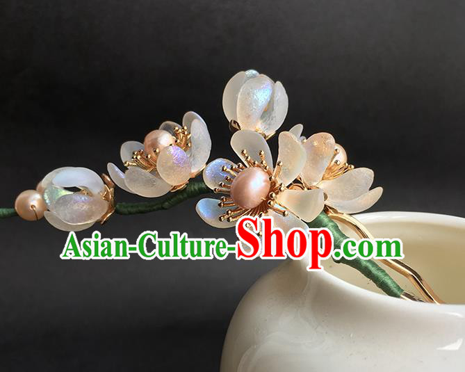 Chinese Traditional Wedding Hair Accessories Ancient Bride Flowers Hair Stick Hanfu Pearls Hairpin