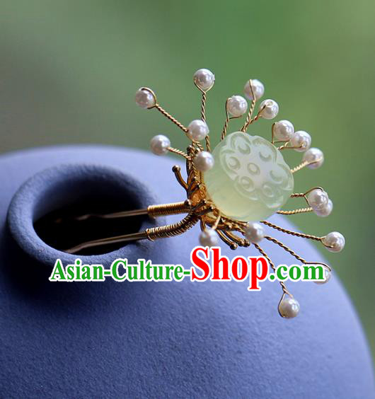 Chinese Ancient Bride Hair Stick Traditional Wedding Hair Accessories Hanfu Jade Lotus Seedpod Hairpin