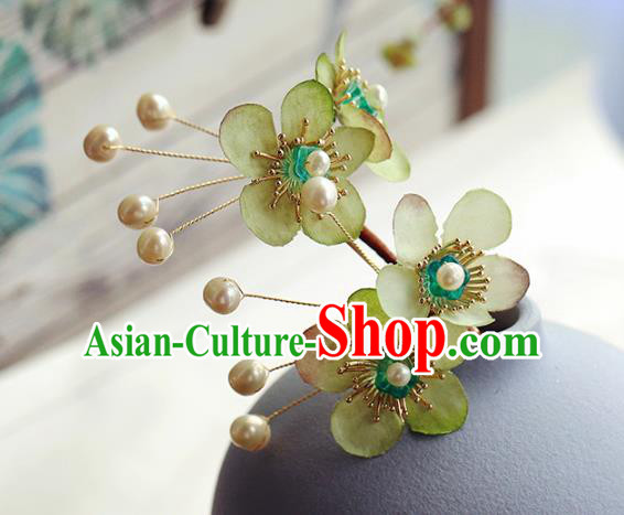 Chinese Traditional Hanfu Green Plum Blossom Hairpin Wedding Hair Accessories Ancient Bride Flower Hair Stick