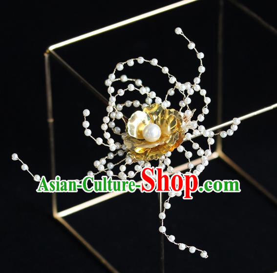 Chinese Traditional Hanfu Hairpin Wedding Hair Accessories Ancient Bride Golden Flower Hair Claw