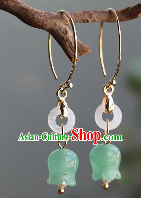 Handmade Chinese Traditional Wedding Ear Accessories Ancient Bride Aventurine Convallaria Earrings Jewelry