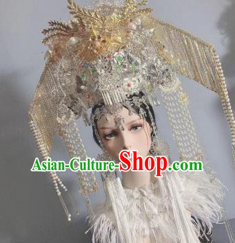 Top Grade China Wedding Hair Ornament Handmade Court Queen Deluxe Beads Tassel Hair Crown Stage Show Bride Phoenix Coronet