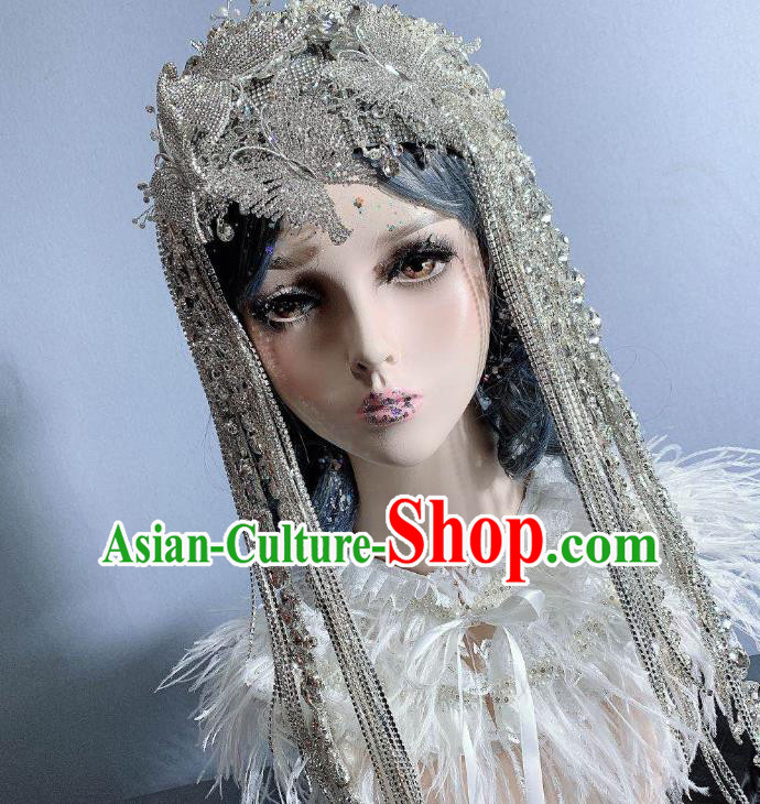 Top Court Handmade Crystal Tassel Royal Crown Stage Show Hair Ornament Baroque Bride Deluxe Headdress