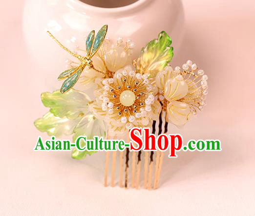 Chinese Traditional Hanfu Dragonfly Flower Hair Comb Wedding Hair Accessories Ancient Bride Hairpin