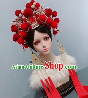 Handmade Chinese Red Tassel Phoenix Coronet Traditional Wedding Hair Accessories Ancient Empress Headwear Hair Crown