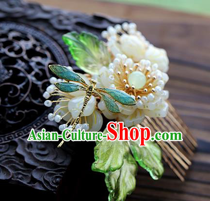 Chinese Traditional Hanfu Dragonfly Flower Hair Comb Wedding Hair Accessories Ancient Bride Hairpin