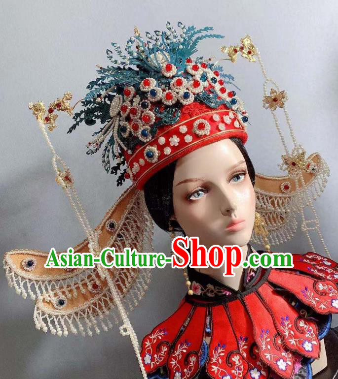 China Traditional Drama Hair Accessories Ancient Ming Dynasty Empress Phoenix Coronet Tassel Hairpins Full Set