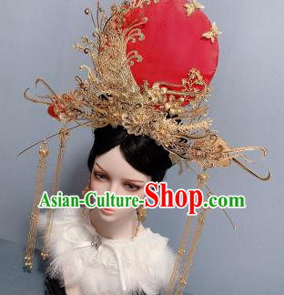 Handmade Chinese Ancient Bride Headwear Wedding Hair Crown Traditional Golden Phoenix Coronet Hair Accessories