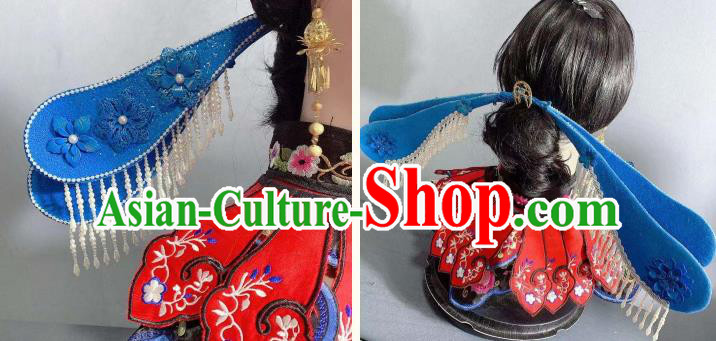 Chinese Hanfu Blue Hair Sticks Ancient Empress Hairpins Traditional Court Hair Accessories