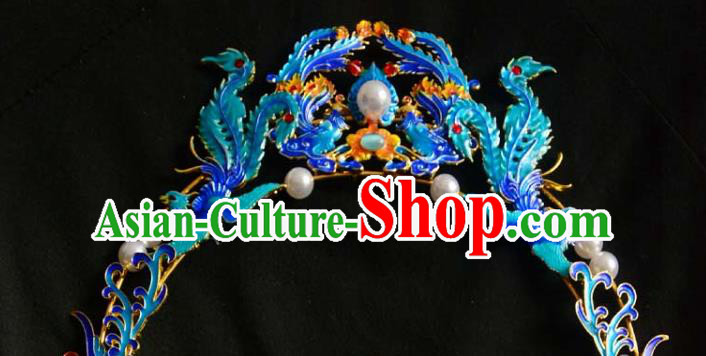 Traditional China Ancient Queen Blueing Phoenix Coronet Wedding Hair Ornament Handmade Hairpins Full Set