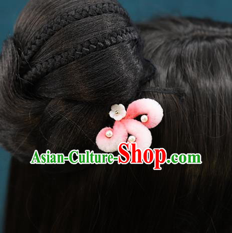 Chinese Ancient Bride Hairpin Wedding Hair Accessories Traditional Hanfu Pink Velvet Fox Tail Hair Stick