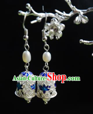 Handmade Chinese Traditional Blueing Lotus Ear Accessories Ancient Princess Argent Earrings Jewelry