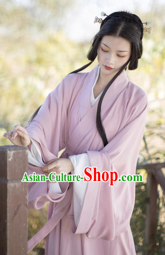 China Ancient Court Beauty Pink Hanfu Dress Costumes Traditional Jin Dynasty Imperial Consort Historical Clothing
