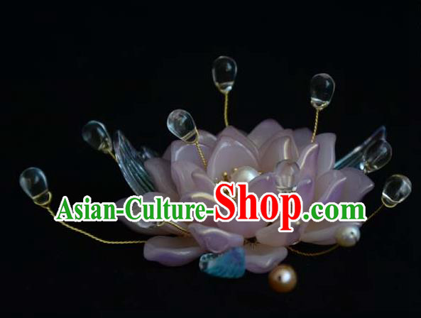 Chinese Traditional Pink Lotus Hair Crown Hanfu Hair Accessories Ancient Empress Hairpin