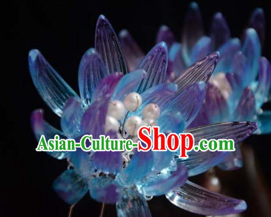 Chinese Ancient Empress Blue Epiphyllum Hairpin Traditional Hair Accessories Hanfu Hair Stick