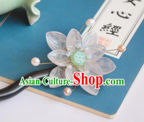 Chinese Ancient Princess Pink Lotus Hairpin Traditional Hair Accessories Hanfu Ebony Hair Stick