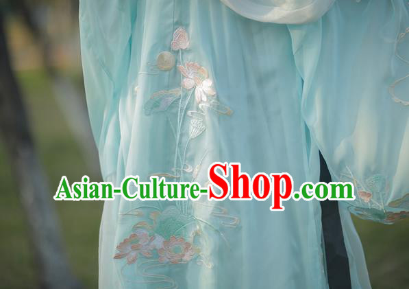 Traditional China Tang Dynasty Palace Princess Blue Hanfu Dress Ancient Court Infanta Historical Clothing