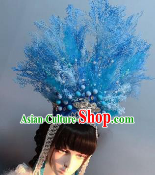 Top Baroque Queen Hat Hair Accessories Handmade Blue Royal Crown Stage Show Hair Ornament