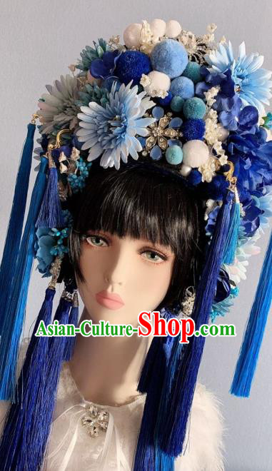 Handmade Chinese Bride Royal Tassel Phoenix Coronet Stage Performance Flowers Headdress Traditional Wedding Hair Accessories