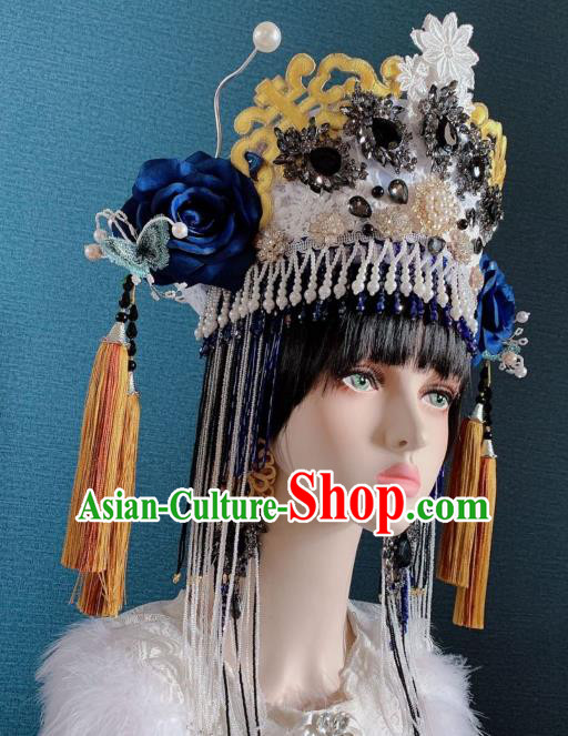 Handmade Chinese Bride Argent Phoenix Coronet Traditional Wedding Hair Accessories Stage Performance Headdress