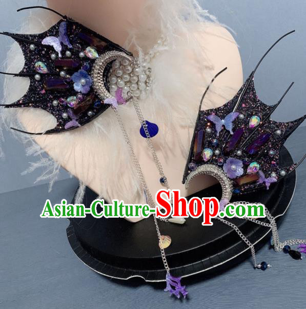Top Stage Show Hair Ornament Handmade Cosplay Hair Accessories Baroque Princess Black Fin Tassel Hair Sticks