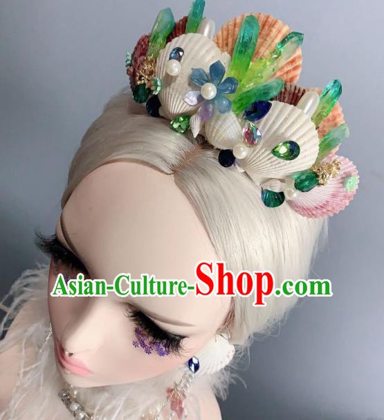 Top Handmade Halloween Cosplay Fairy Crystal Shell Royal Crown Mermaid Princess Hair Accessories Stage Show Hair Ornament