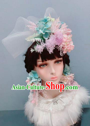 Top Pink Hydrangea Chaplet Stage Show Headwear Wedding Princess Hair Accessories Handmade Royal Crown