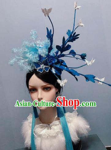 Top Wedding Hair Accessories Handmade Blue Royal Crown Stage Show Princess Headwear
