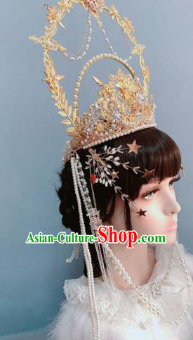 Europe Princess Golden Royal Crown Wedding Hair Accessories Handmade Goddess Headwear