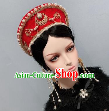 Handmade Cosplay Goddess Headwear Europe Wedding Royal Crown Baroque Queen Red Hat Hair Accessories
