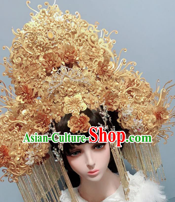 Handmade Chinese Traditional Wedding Hair Accessories Stage Performance Deluxe Phoenix Coronet