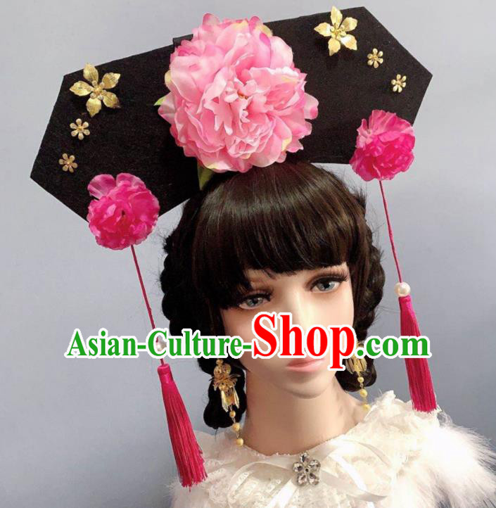 China Ancient Palace Lady Hat Traditional Drama Hair Accessories Qing Dynasty Princess Headwear