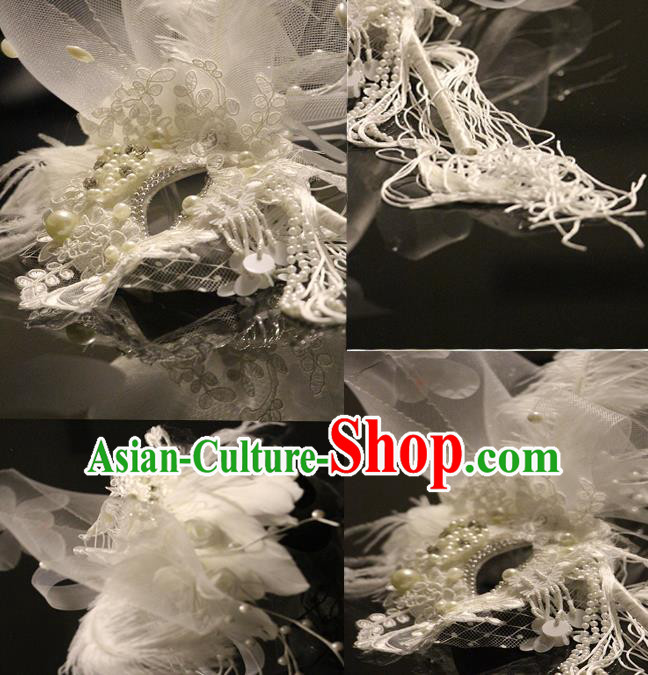 Top Stage Performance White Feather Face Accessories Fancy Ball Decorations Lace Blinder Halloween Cosplay Princess Mask