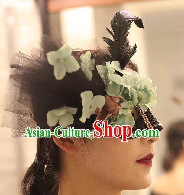Top Green Flowers Blinder Stage Performance Face Accessories Fancy Ball Decorations Halloween Cosplay Princess Feather Mask