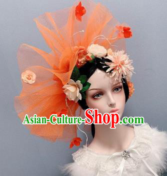 Top Orange Veil Top Hat Stage Show Princess Headwear Handmade Royal Crown Wedding Hair Accessories
