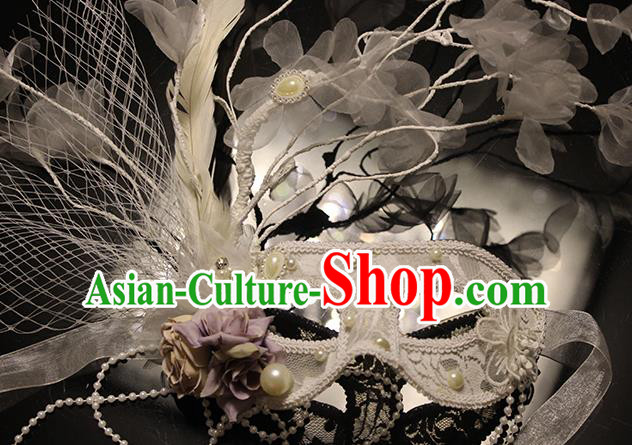 Top Fancy Ball Decorations Halloween Cosplay Princess White Flowers Mask Stage Performance Face Accessories