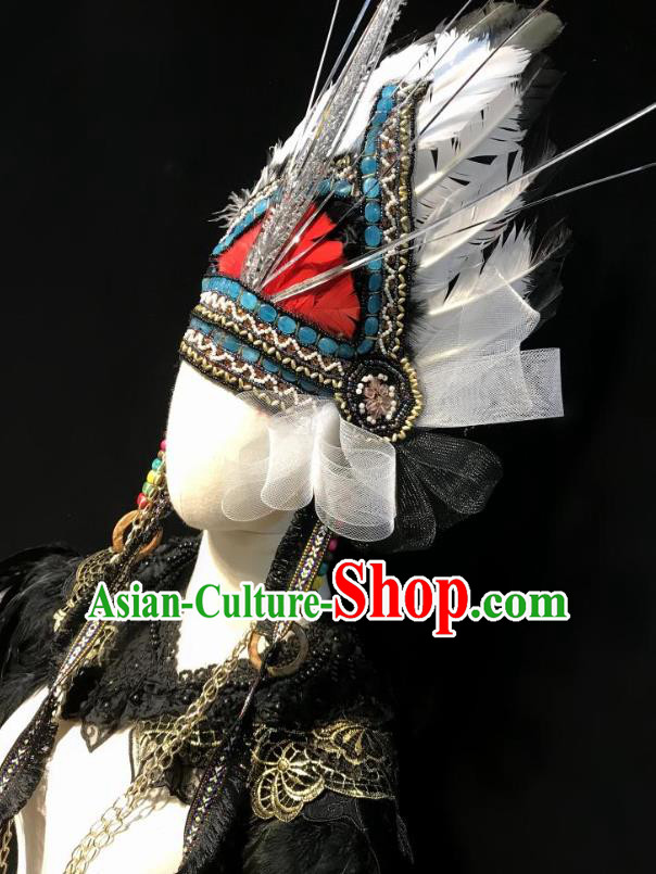 Handmade Halloween Cosplay Hair Accessories Queen Feather Royal Crown Stage Show Indian Chief Headdress