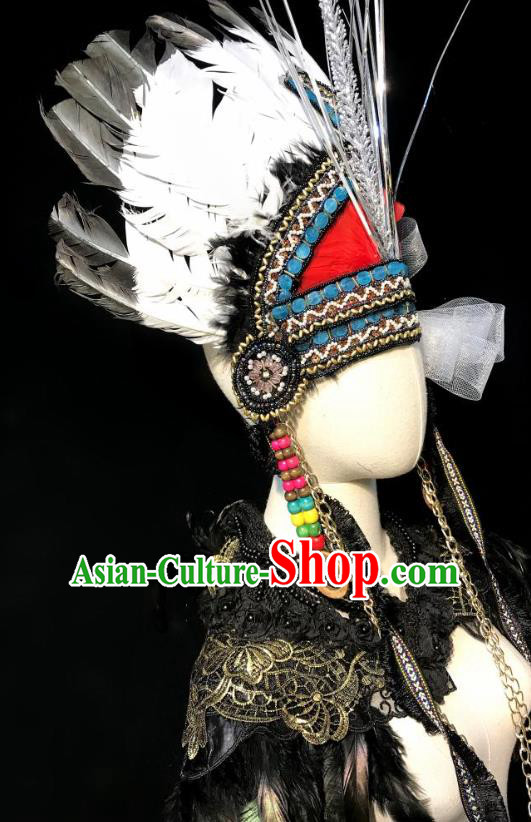 Handmade Halloween Cosplay Hair Accessories Queen Feather Royal Crown Stage Show Indian Chief Headdress