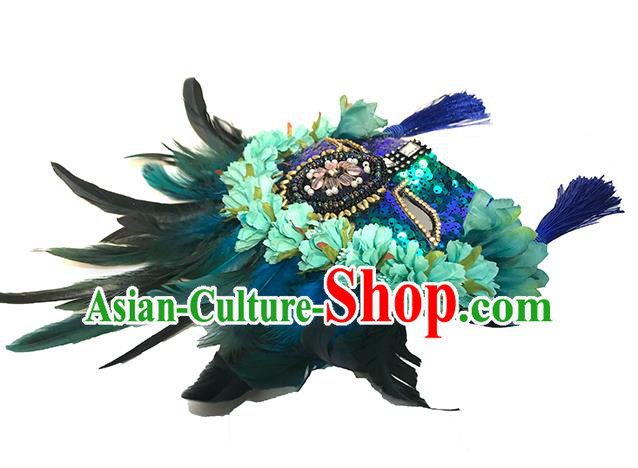 Top Cosplay Princess Blue Sequins Mask Halloween Stage Performance Face Accessories Fancy Ball Feather Decorations